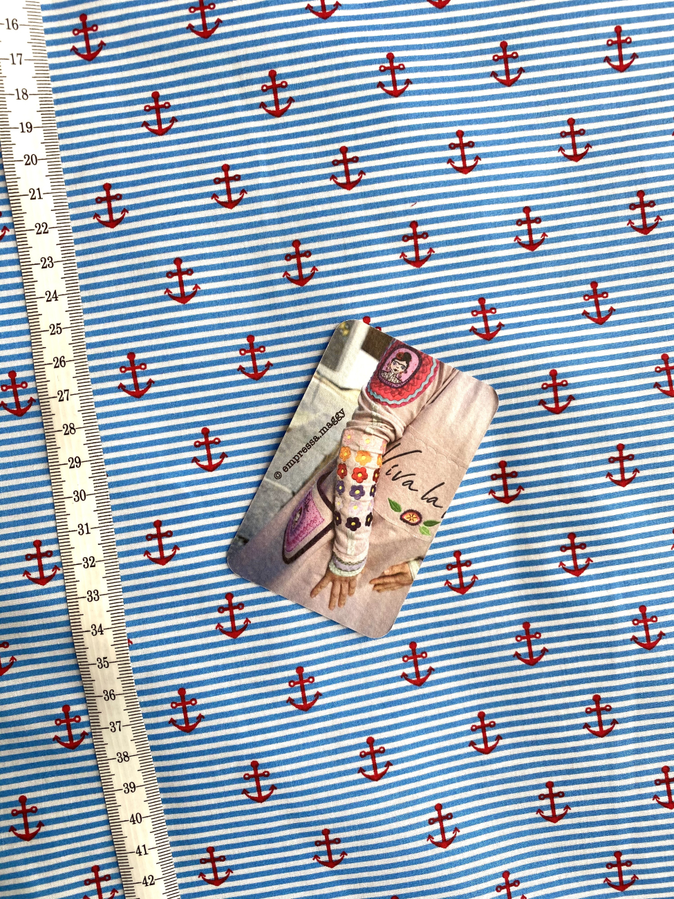 Baumwolle - Rote Anker - Hellblau