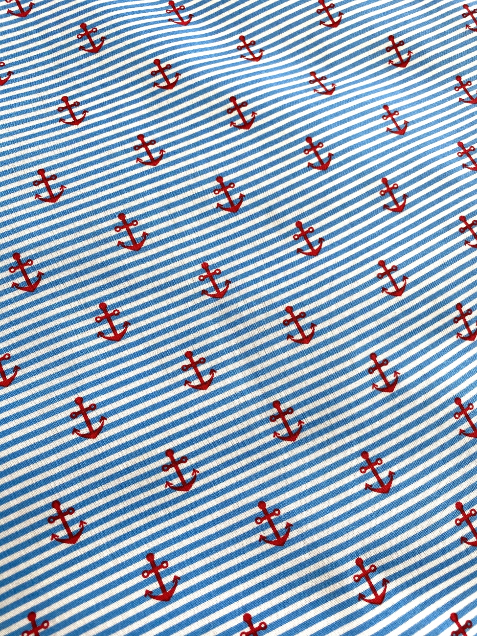 Baumwolle - Rote Anker - Hellblau