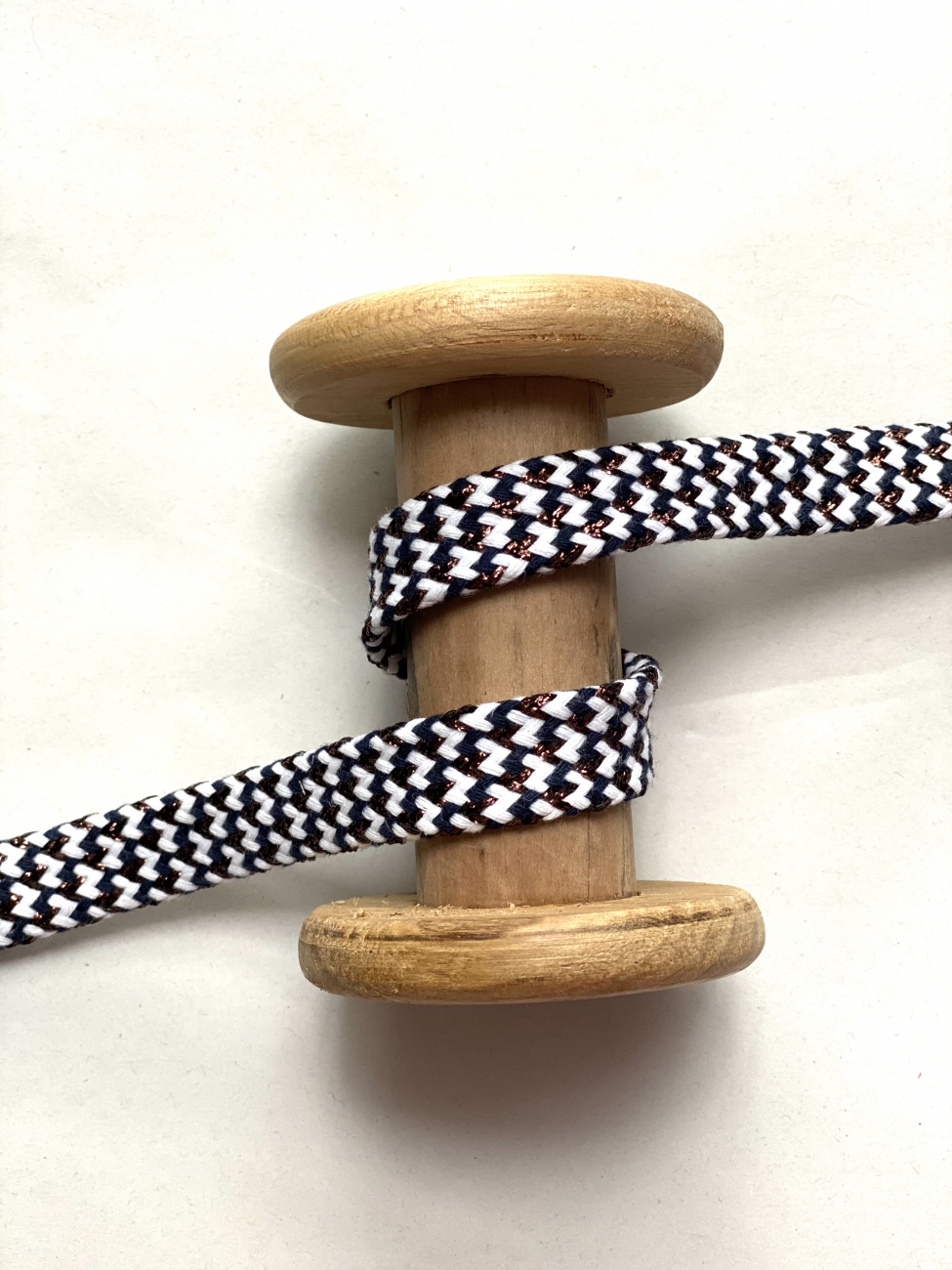 Flachkordel - 8mm -Kupferlurex - Weiß/Navy/Kupfer