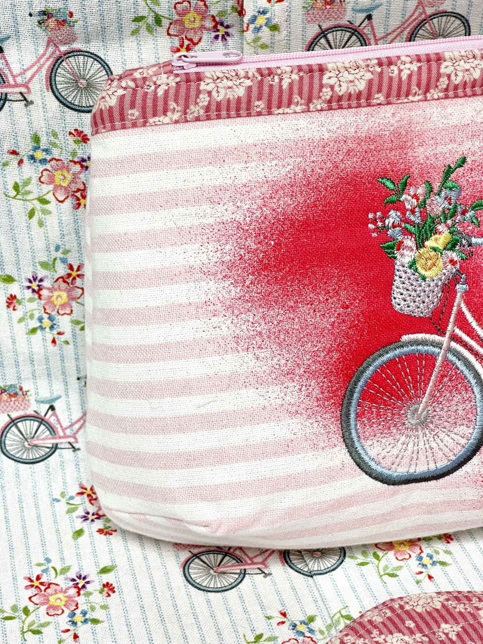 Täschchen - Fahrrad - Streifen Rosa