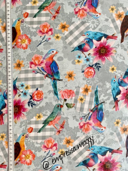 Beschichtete Baumwolle - Great Birds - Blumen und Vögel - kariert