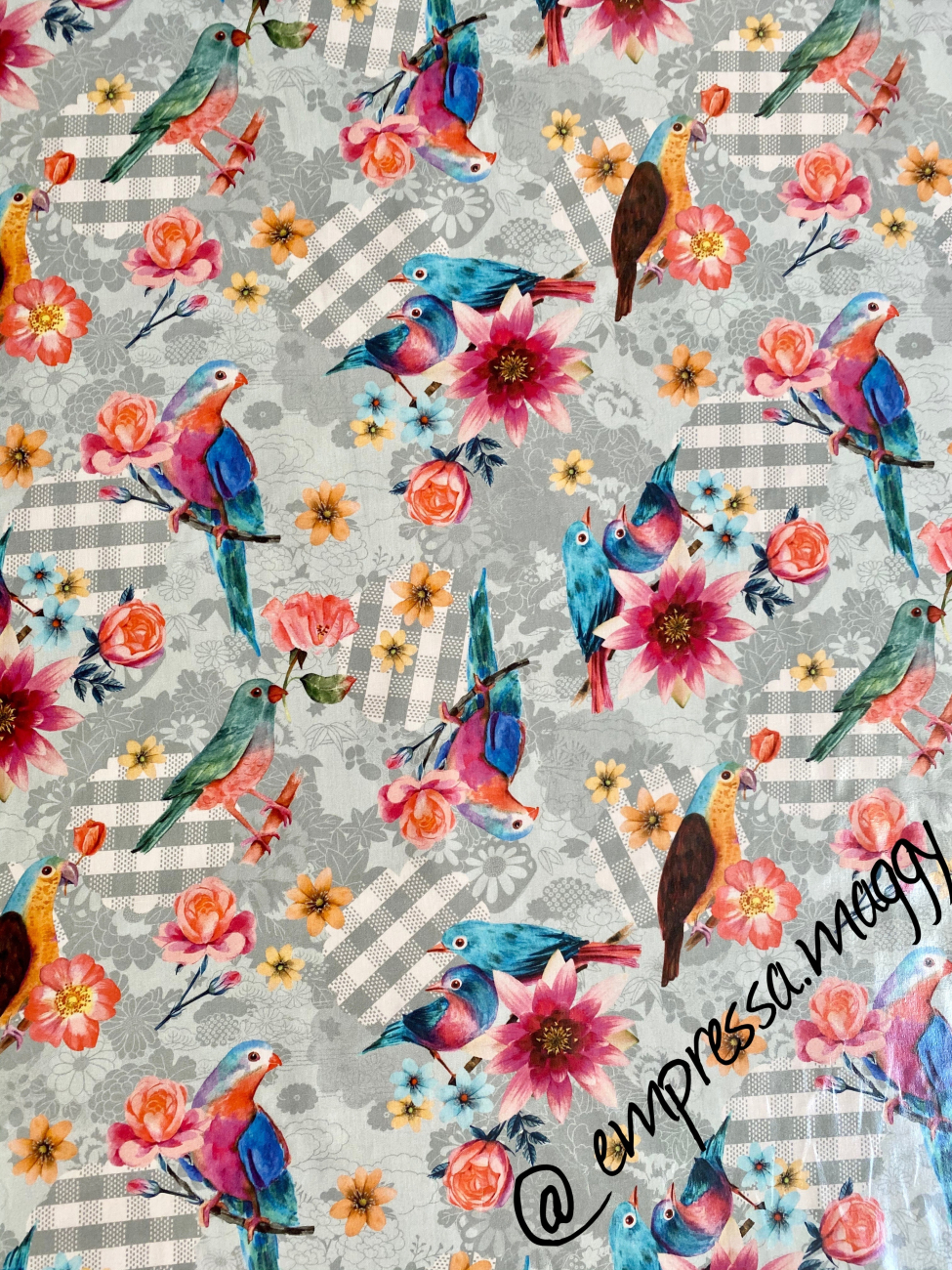 Beschichtete Baumwolle - Great Birds - Blumen und Vögel - kariert