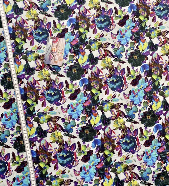 Baumwolle Popeline Digital Blumen - Mint