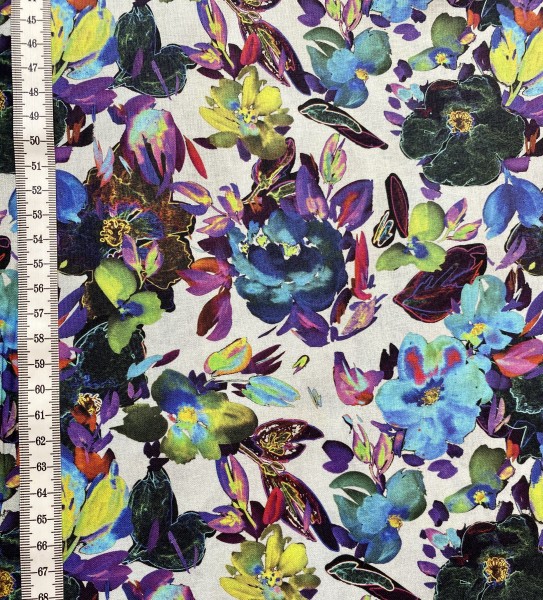 Baumwolle Popeline Digital Blumen - Mint