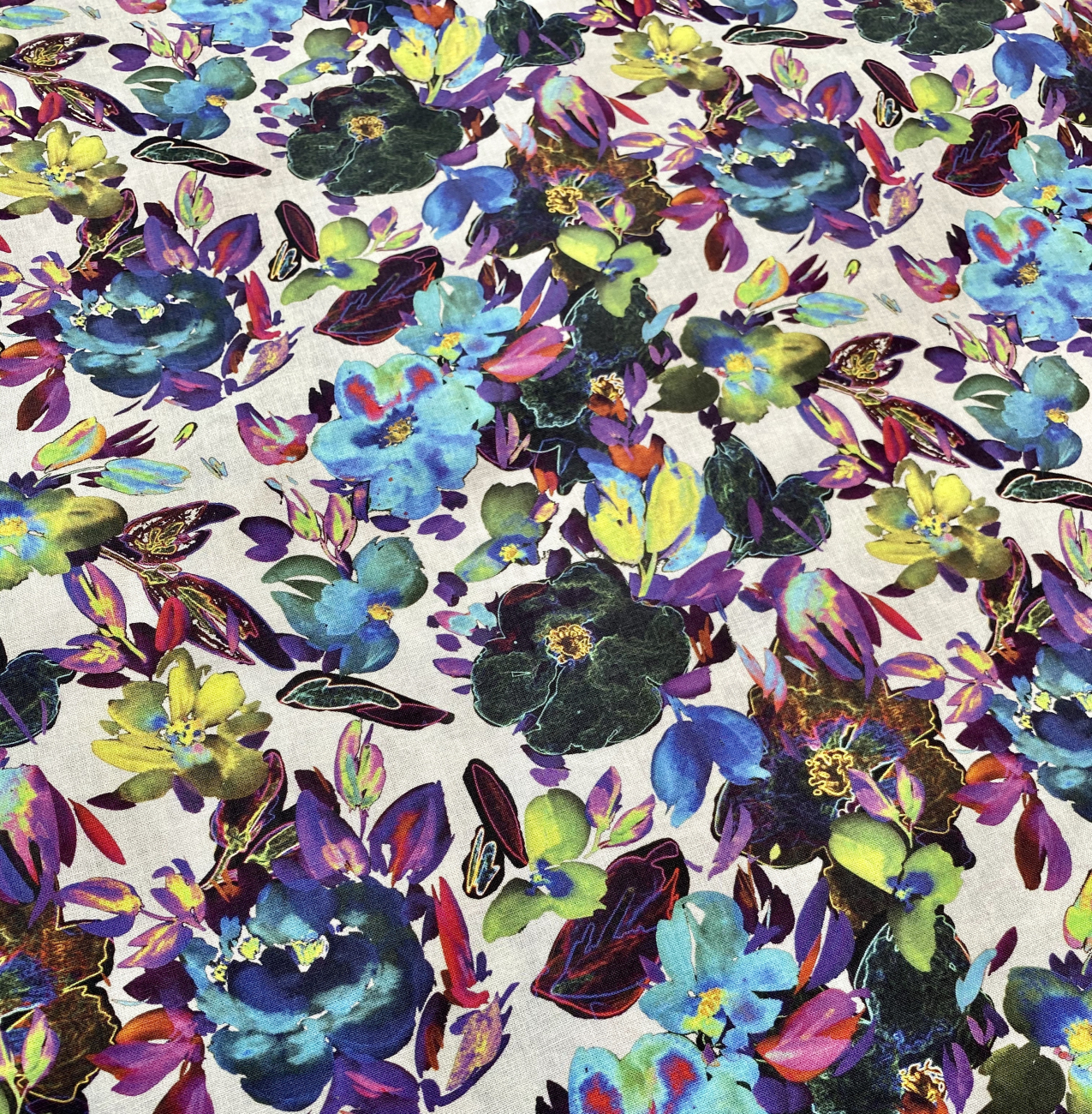 Baumwolle Popeline Digital Blumen - Mint