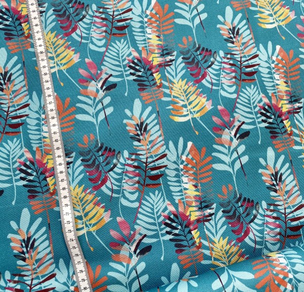Canvas Digital Blätter - petrol - Reststück ca 130 cm