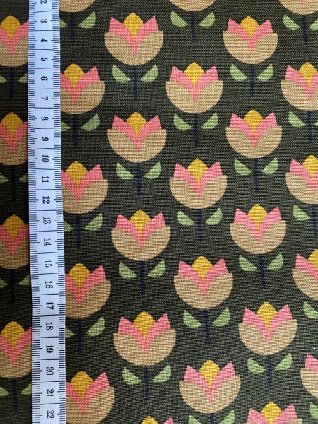 Canvas Tulpen - Retro - Olive - Reststück ca. 150 cm
