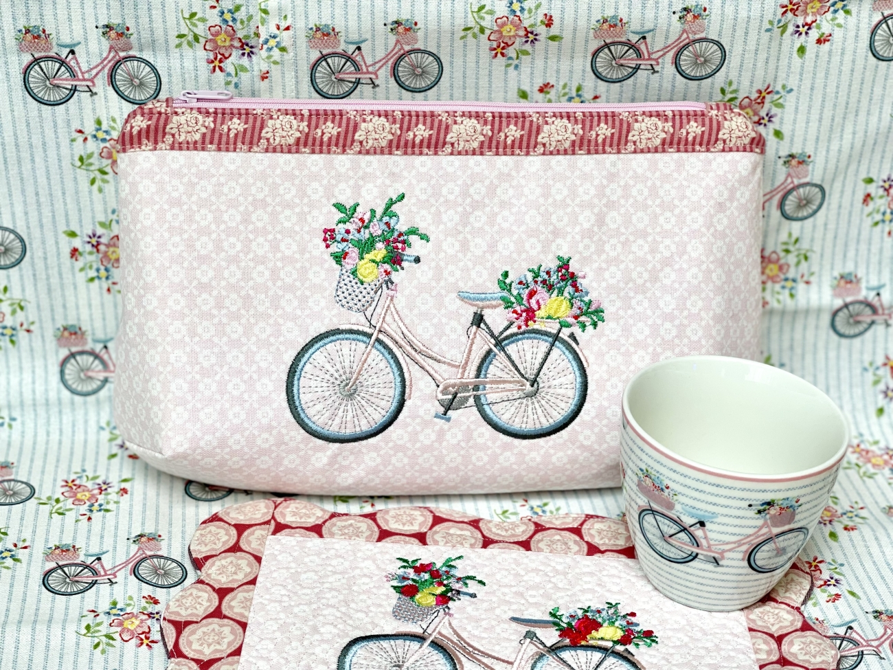 Täschchen - Fahrrad - Blümchen Rosa