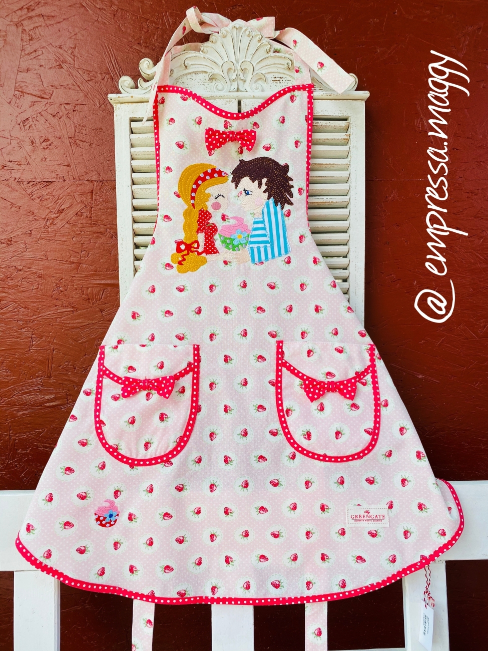 GreenGate Schürze Strawberry Pale Pink Schleife - Sweetlinge