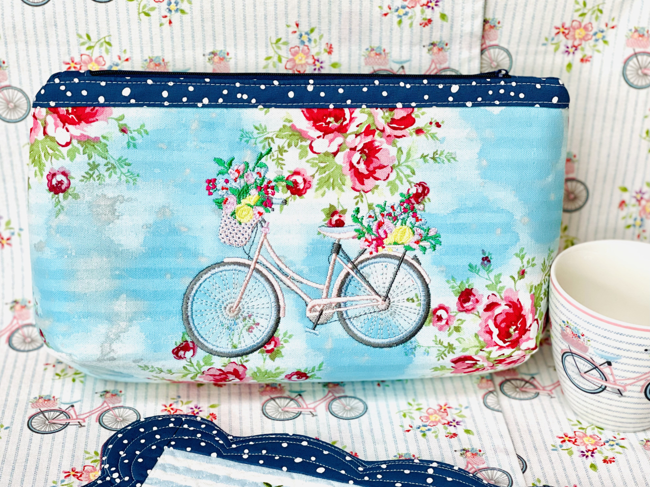 Fahrrad Mug Rug - gequiltetes Platzdeckchen - Blue