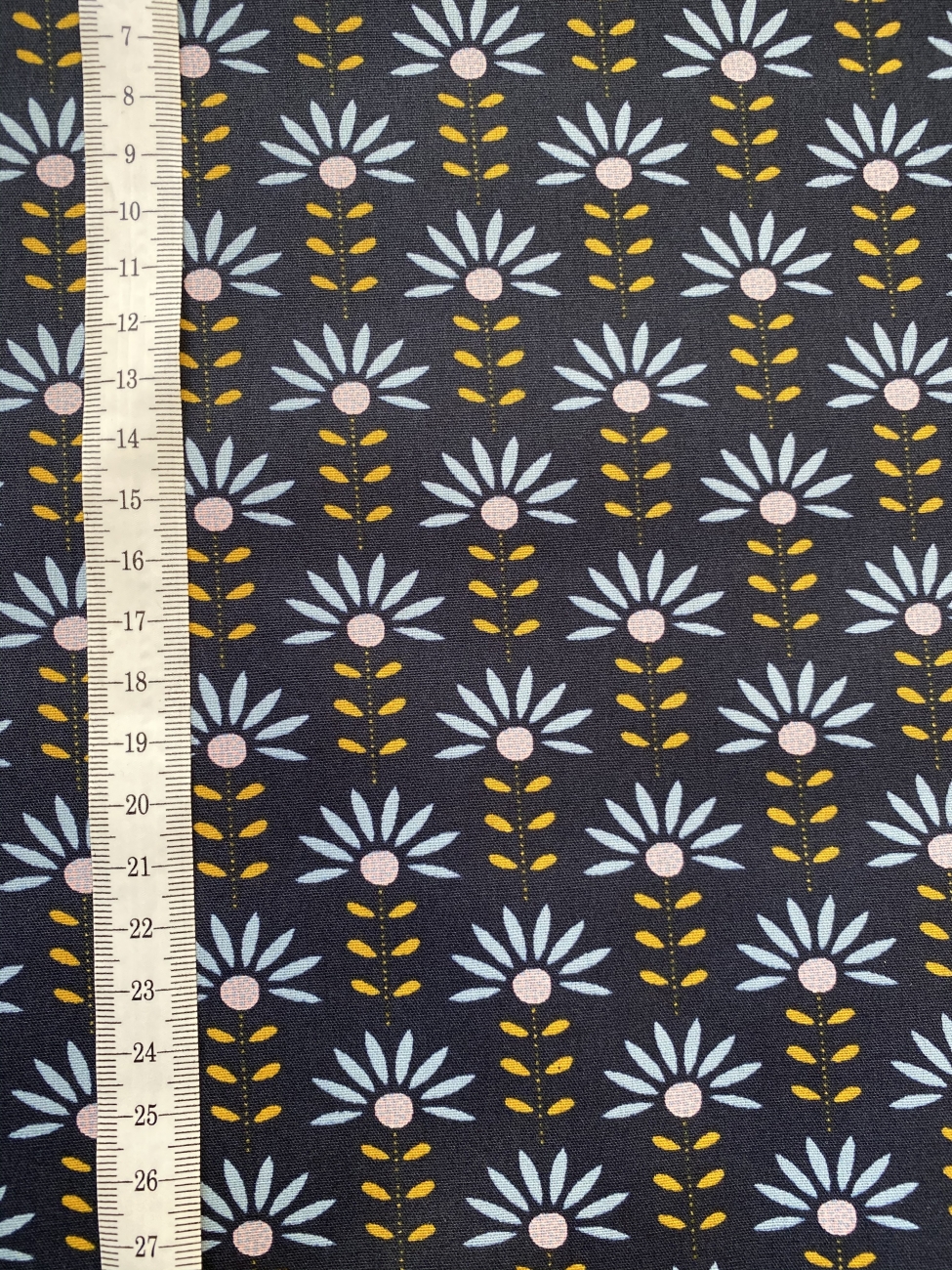 Beschichtete Baumwolle - Grafikblumen - Navi - Reststück ca.125 cm
