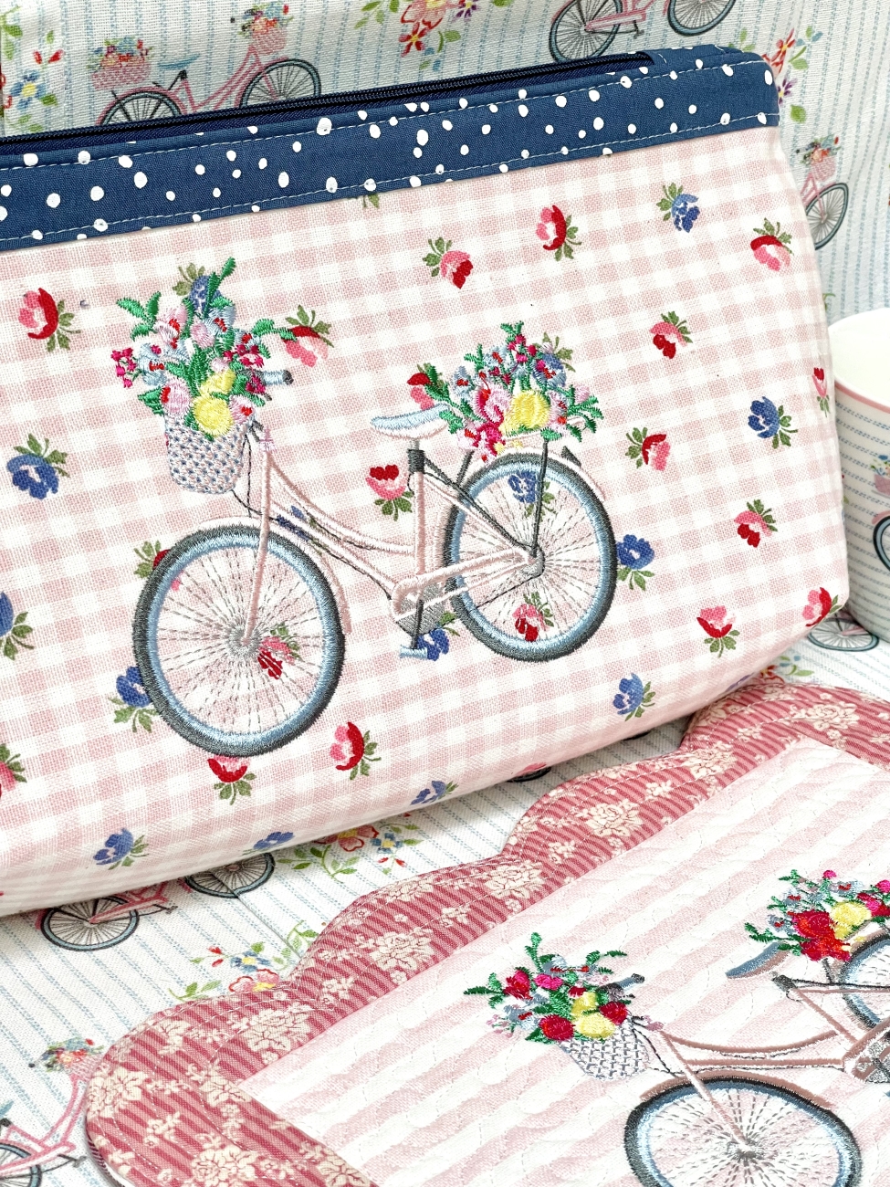 Täschchen - Fahrrad - Rosa Vichy Flowers