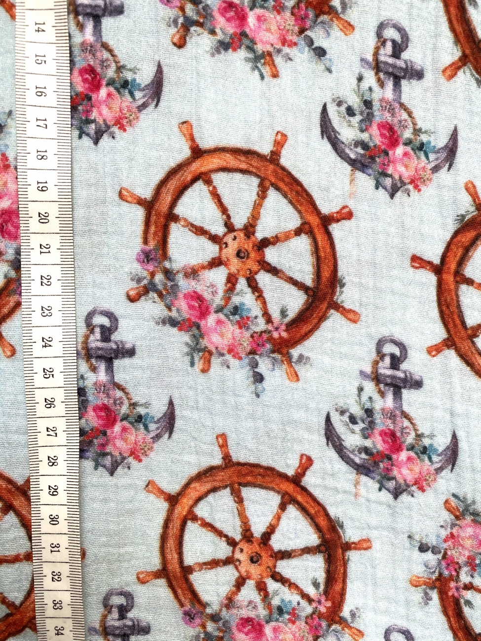 Musselin Baumwolle - Boho-Anker - Blau