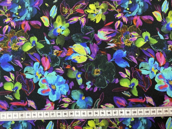 Jersey Digital Flower - Black - Reststück ca. 165 cm