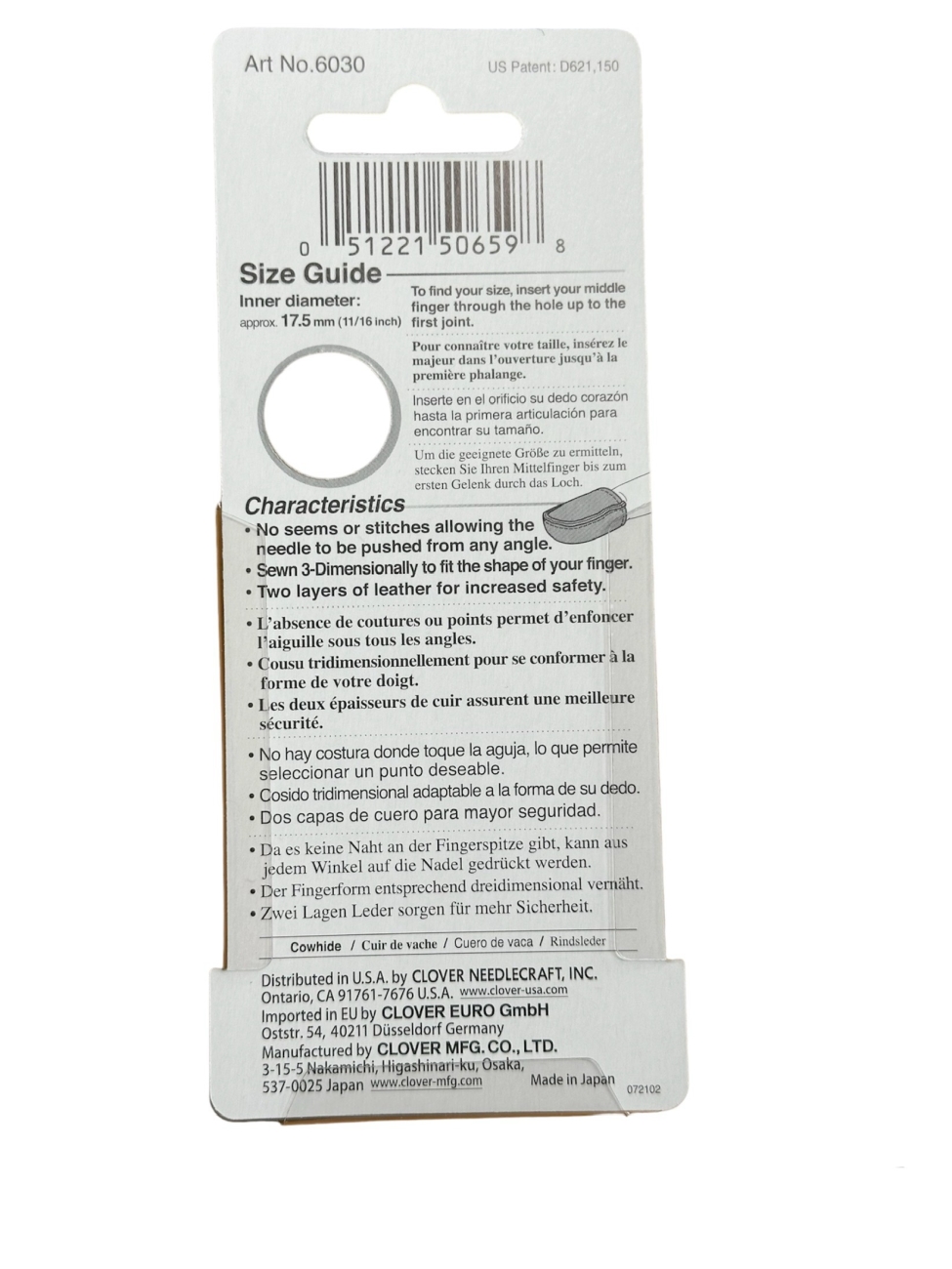 Clover - Thimbles - Leder Fingerhut - Large