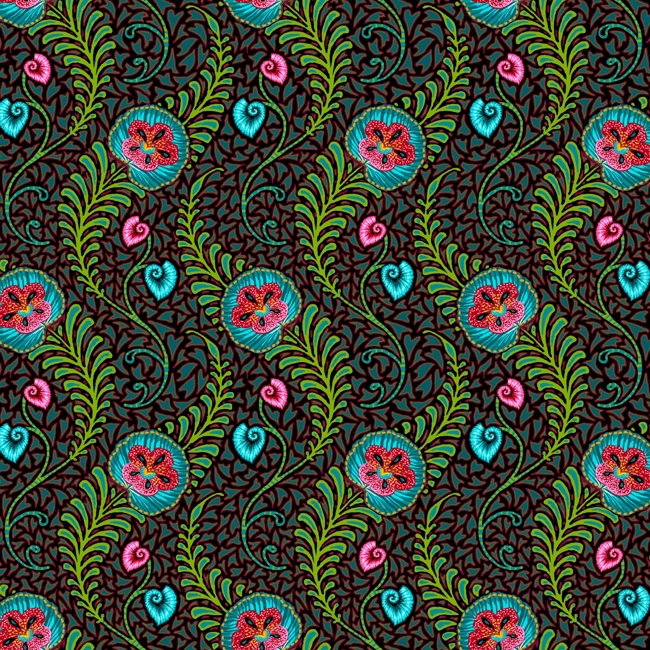 Baumwolle Patchwork - Odile Bailloeul - Tropicalism - Small Orchidees Dark