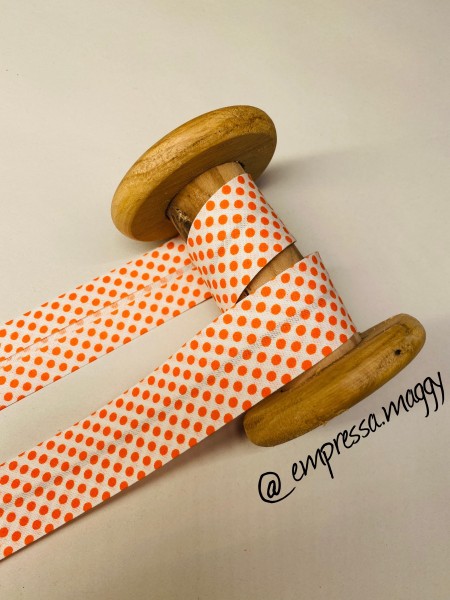 Schrägband Punkte 30mm - Orange / Weiß