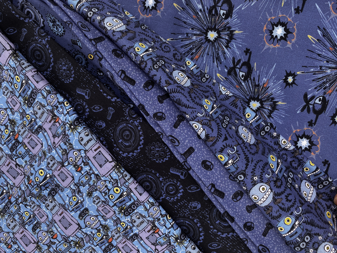 Swafing Baumwolle Webware - Happy Metal by Steinbeck - Schrauben - Reststück ca. 47cm