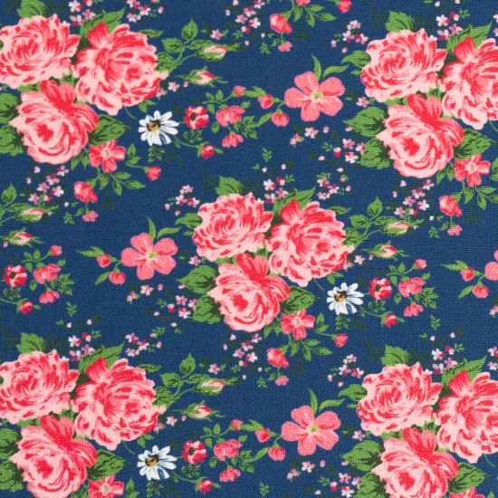 Baumwolle - Rosen - Blau