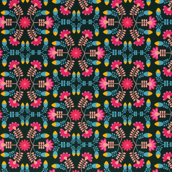 Baumwolle - Samba by Jjolijou - Blumen - Dunkelgrün - Reststück ca. 190 cm