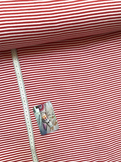 Bündchen Schlauchware - Swafing - Streifen 3 mm - Rot/Weiß