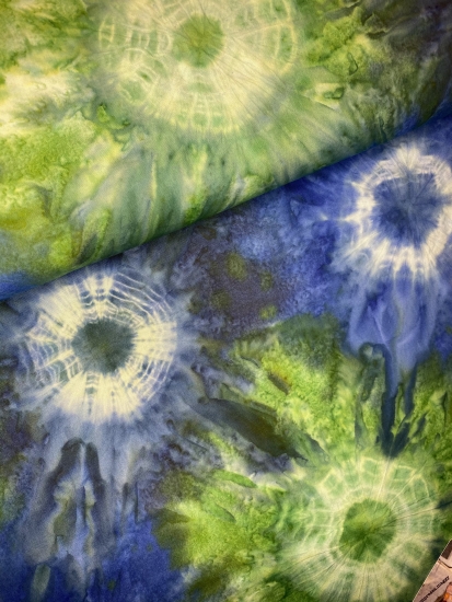 Baumwolle Patchwork - Batik - Retro Flower - Grün/Blau