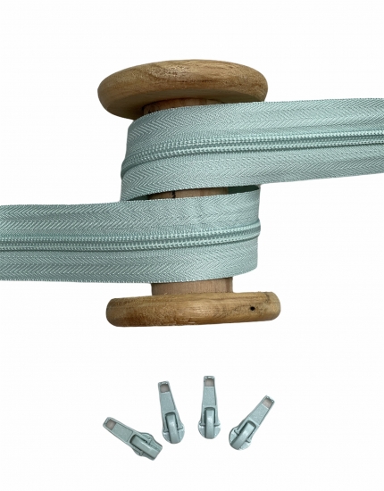 Endlosreißverschluss - Band 5 mm -  + 4 Zipper - Aqua