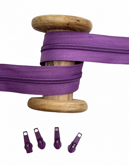 Endlosreißverschluss - Band 5 mm -  + 4 Zipper - Violett