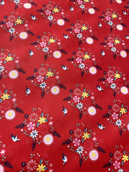 Baumwolle Fiona Hewitt - POPLIN - BIRDY FLOWER - Rot
