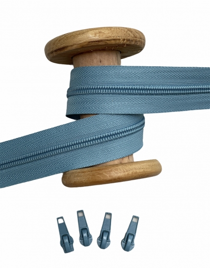 Endlosreißverschluss - Band 5 mm -  + 4 Zipper - Altblau