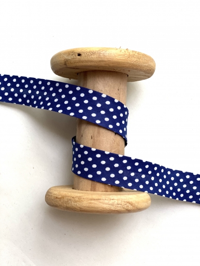 Schrägband 20mm - Punkte -Weiß/Marine
