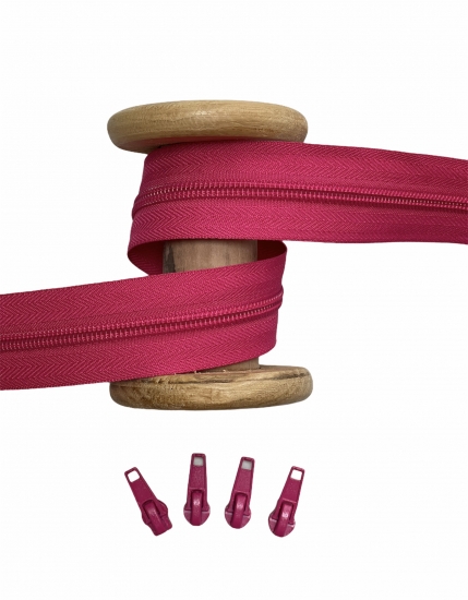 Endlosreißverschluss - Band 5 mm -  + 4 Zipper - Pink
