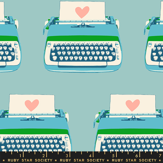 Patchwork Baumwolle - Ruby Star Society - Melody Miller - Best Day Ever - TYPEWRITERS - TURQUOISE