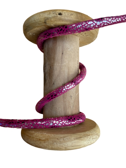 Glitzer Leder Kordel - Pink